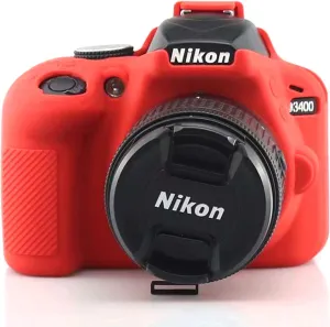 Professional Secure Silicone Camera Cases Bag Housing Rubber Body Skin for Nikon D3400 Digital SLR Camera (Red)