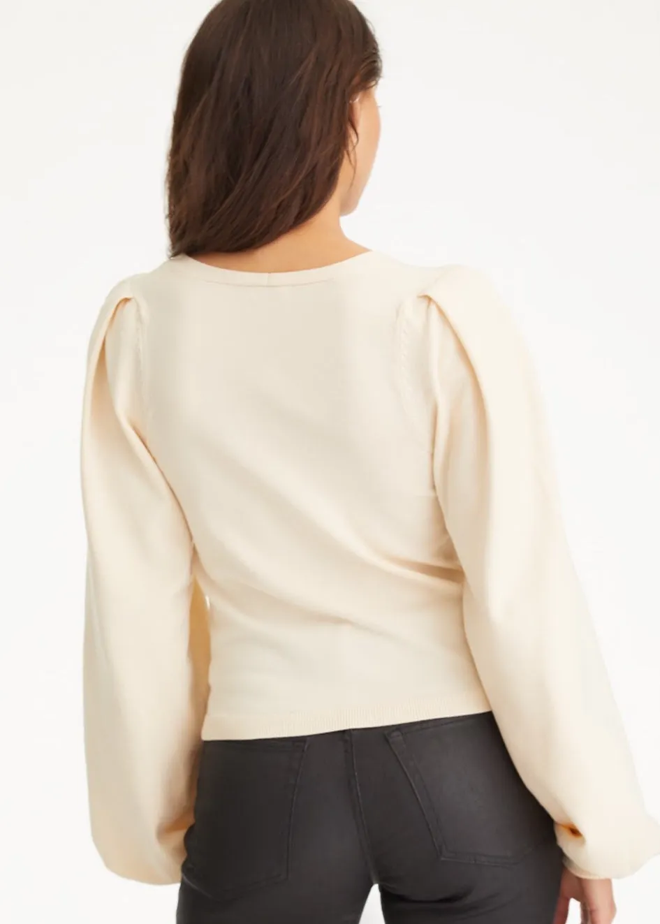puff sleeve v neck sweater