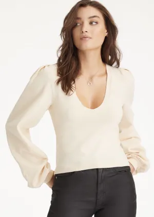puff sleeve v neck sweater