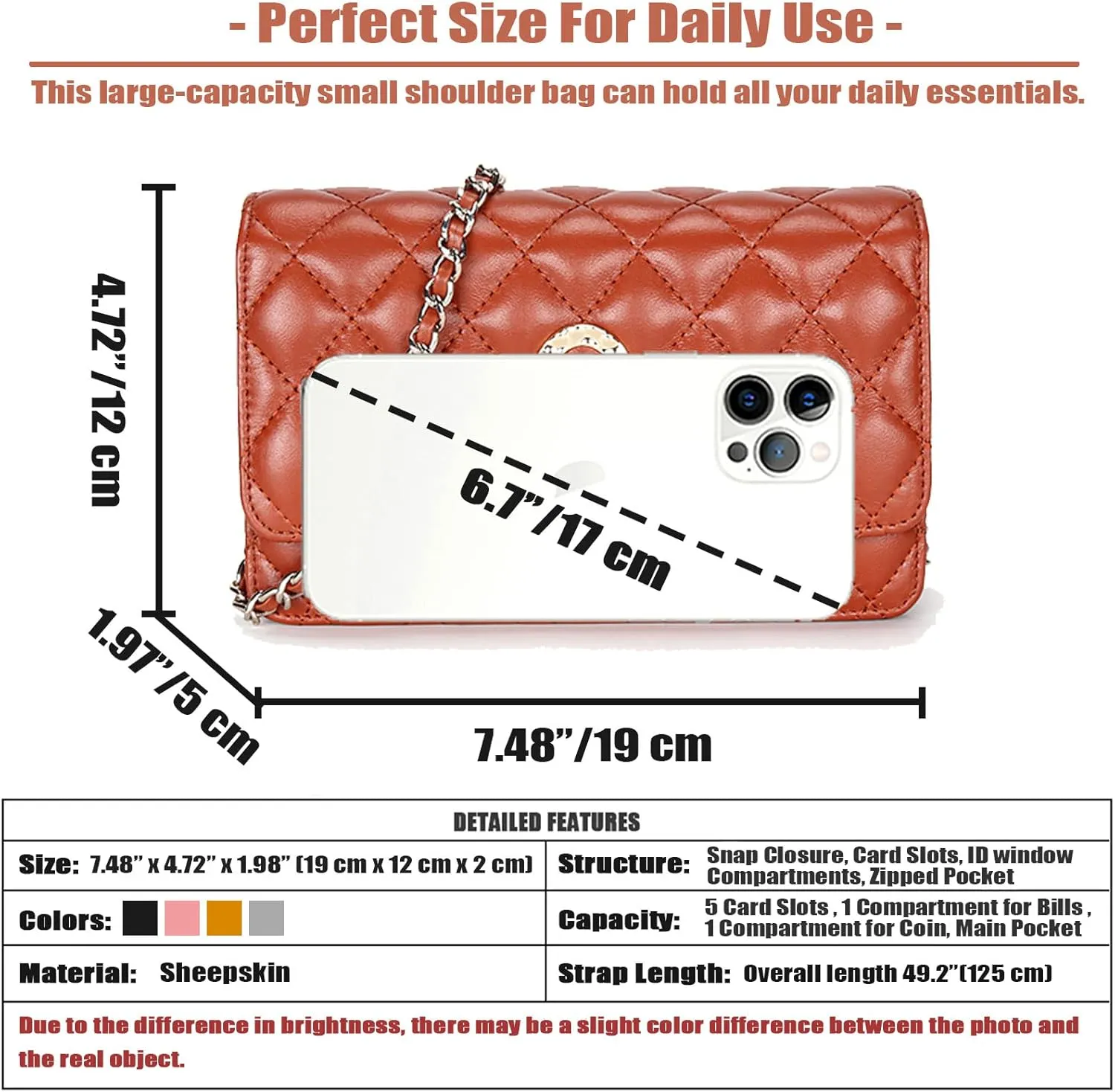 Quilted Sheepskin Shoulder Bag for Women Soft Comfortable Ladies Clutch Stylish Elegant Women's Crossbody Purse