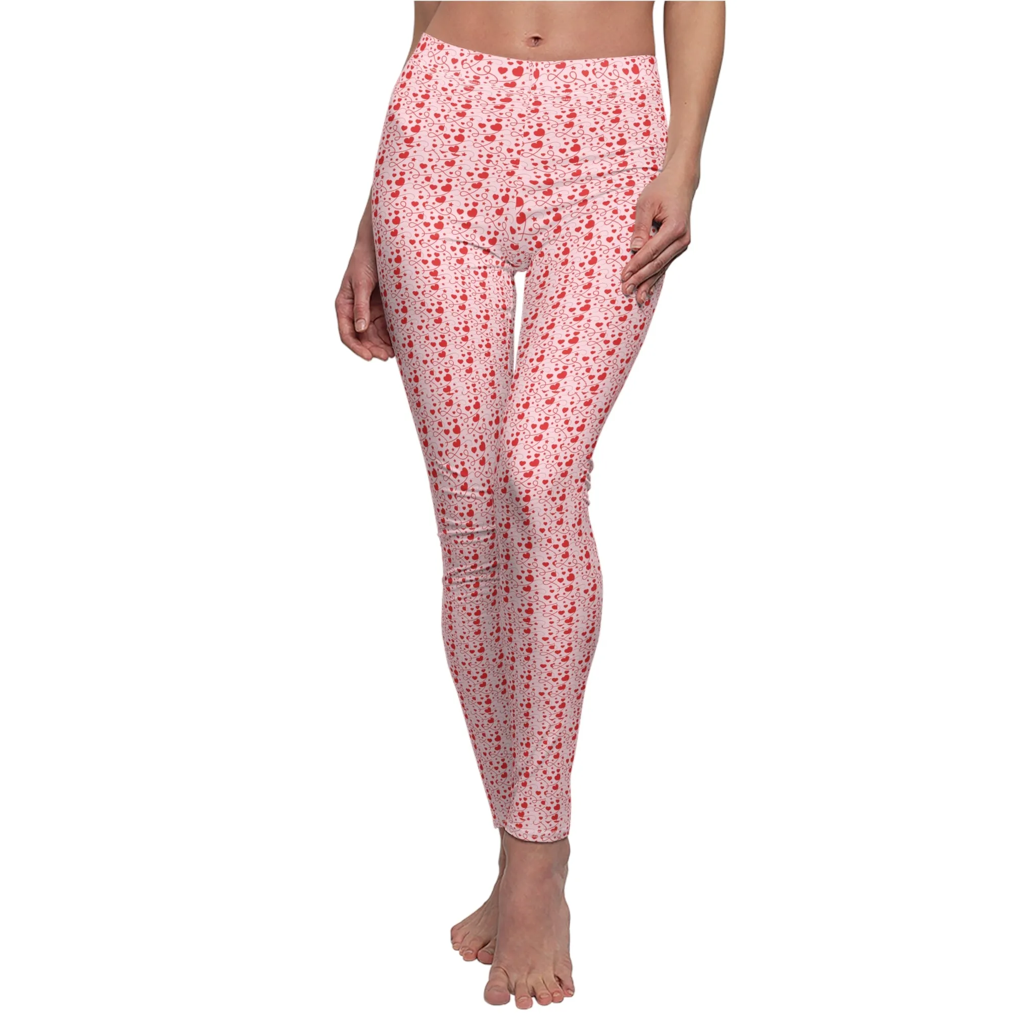 Red Hearts Women's Casual Leggings Stylish, Comfortable High-Waisted Yoga Pants for Everyday Wear, Workout, and Lounge – Perfect Gift Idea for Her – Available in Plus Sizes