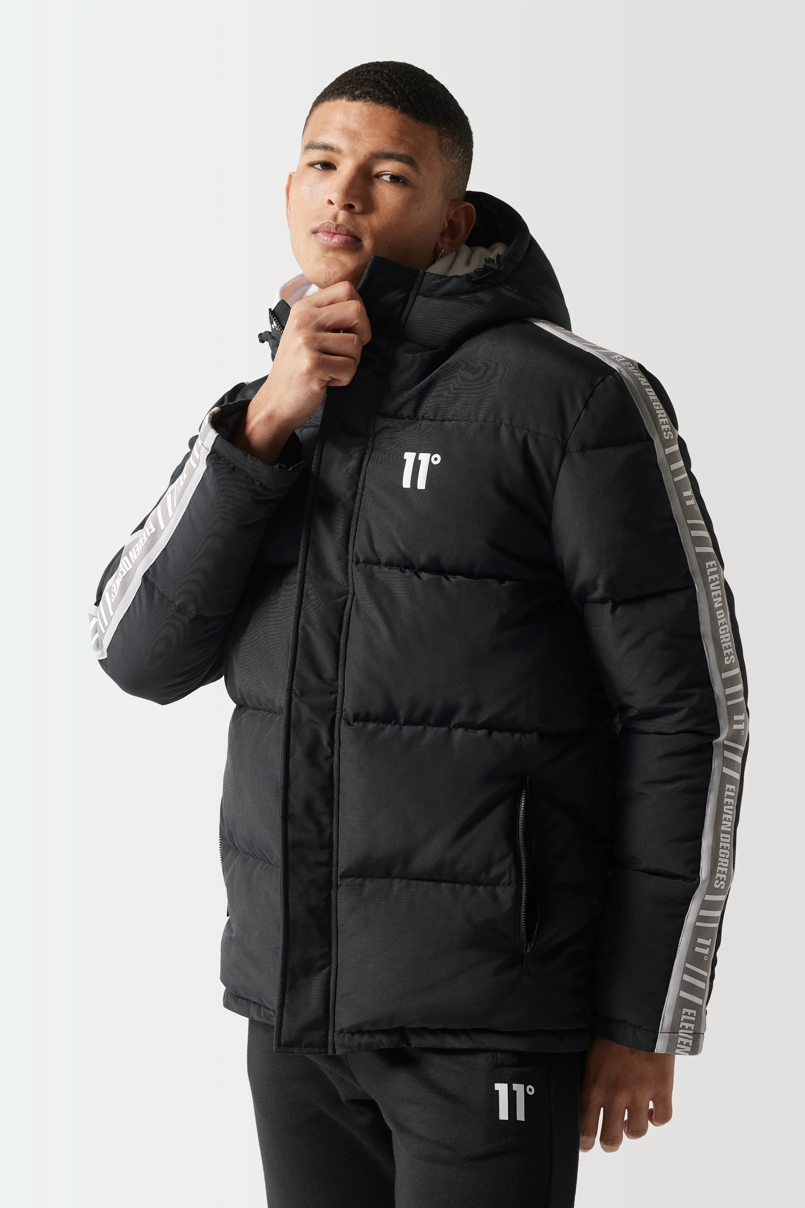 Retro Taped Puffer Jacket - Black