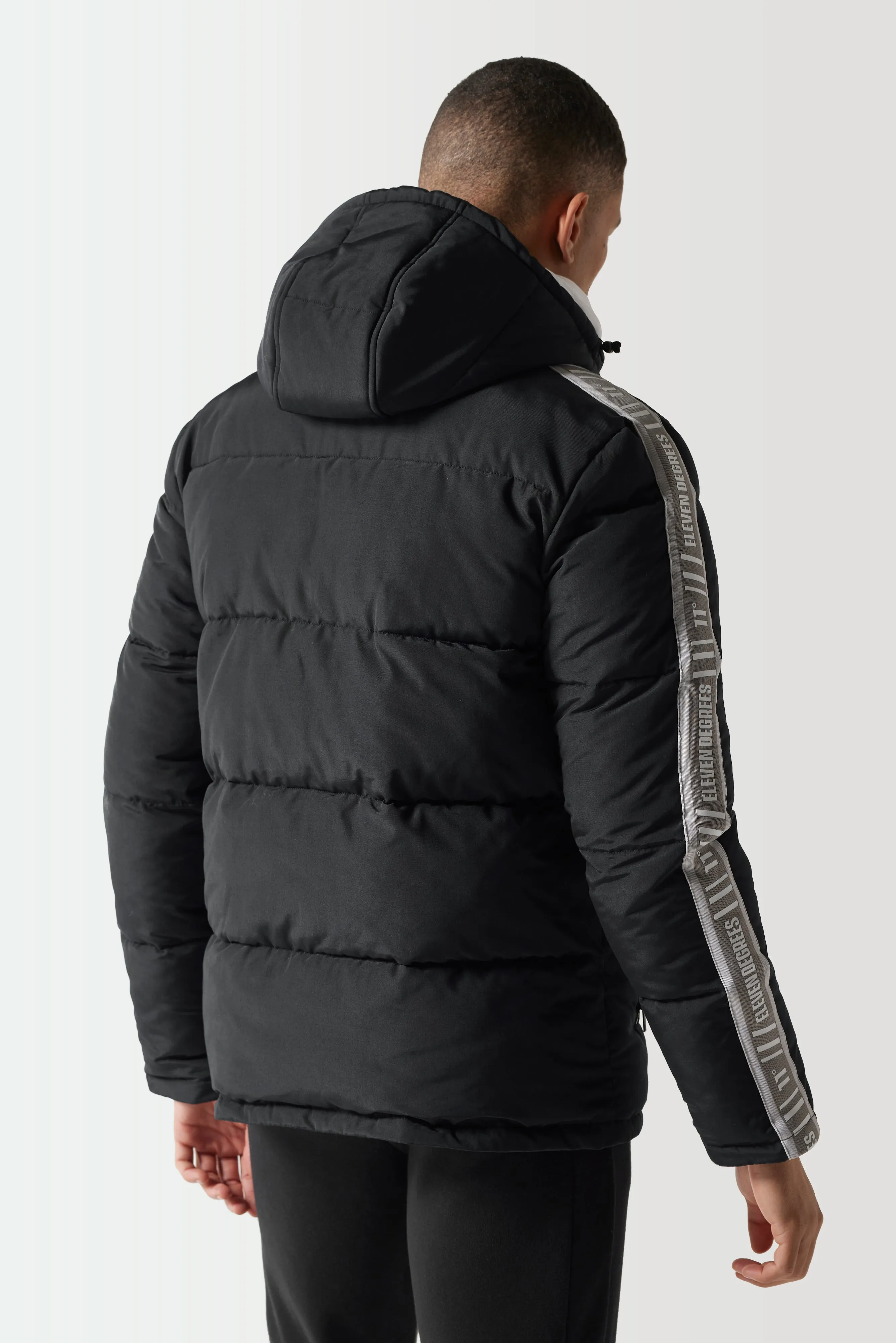 Retro Taped Puffer Jacket - Black