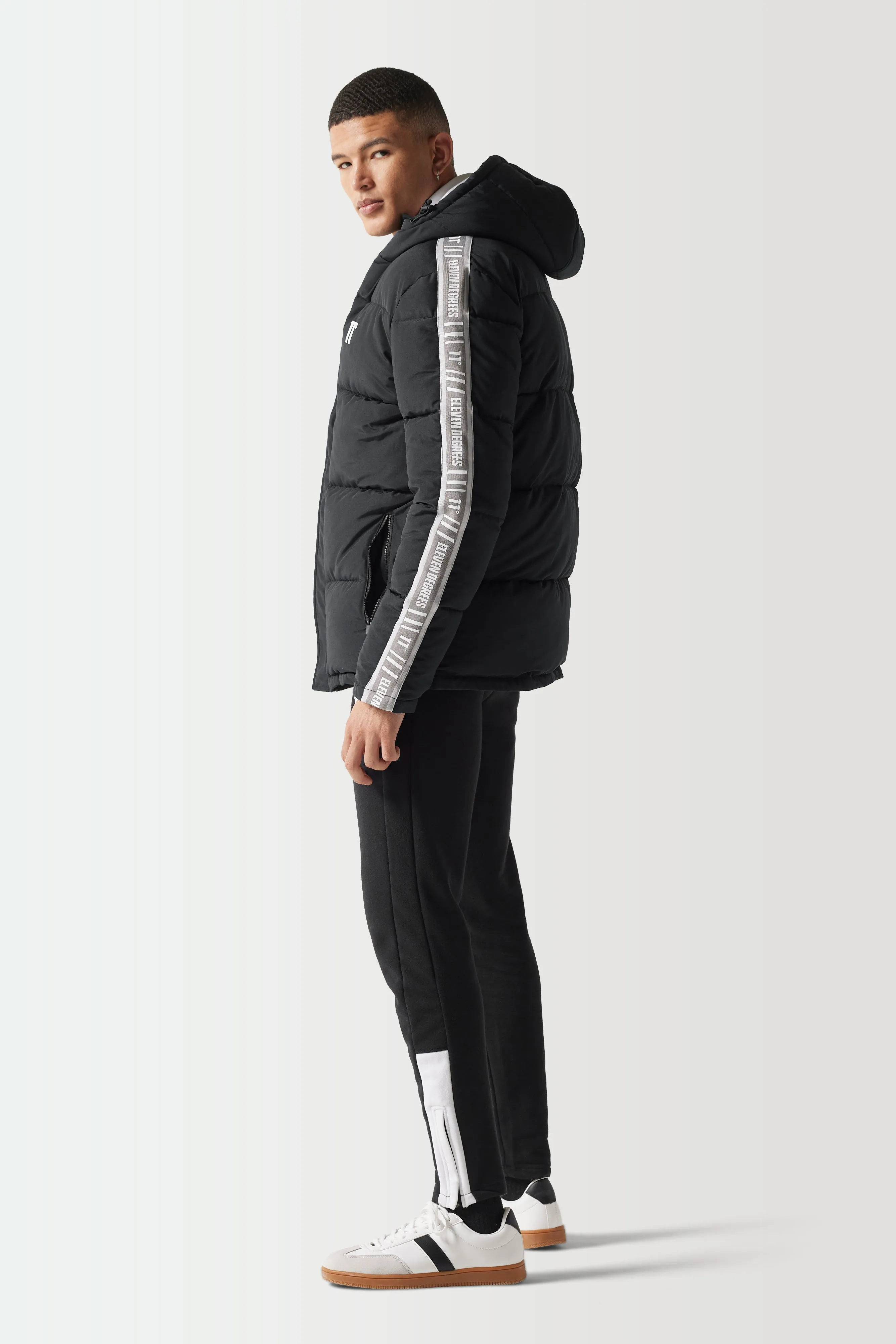 Retro Taped Puffer Jacket - Black