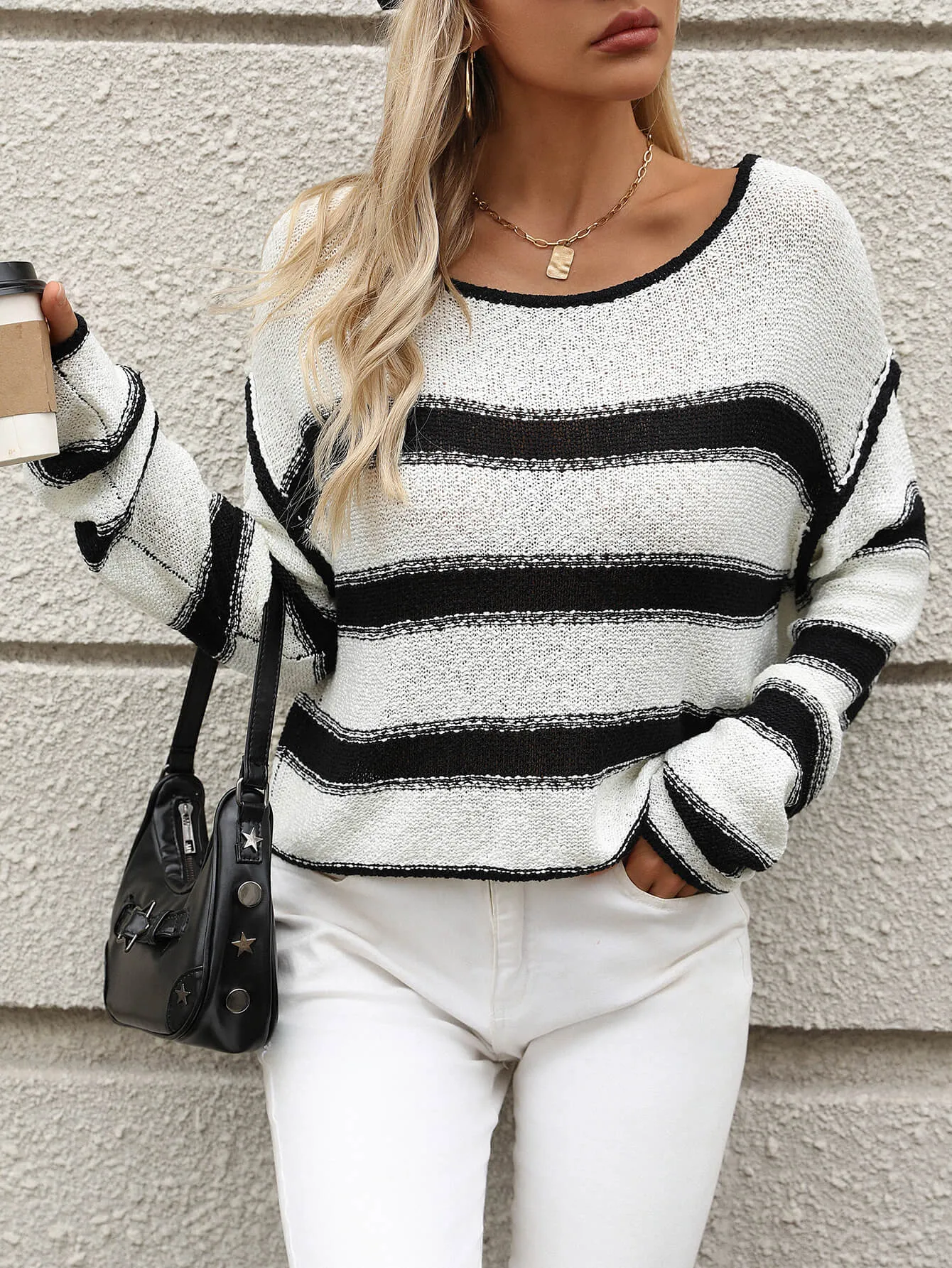 Round Neck Striped Sexy Loose Jumper