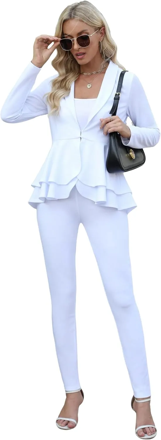 Salimdy Sexy 2 Piece Outfits for Women Long Sleeve Solid Blazer with Pants Casual Elegant Business Suit Sets
