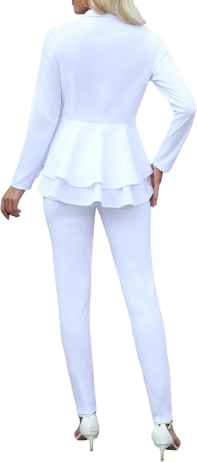 Salimdy Sexy 2 Piece Outfits for Women Long Sleeve Solid Blazer with Pants Casual Elegant Business Suit Sets