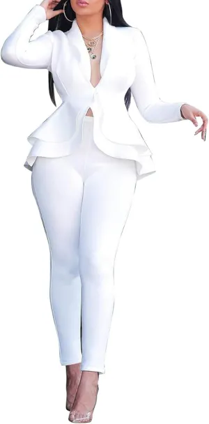 Salimdy Sexy 2 Piece Outfits for Women Long Sleeve Solid Blazer with Pants Casual Elegant Business Suit Sets