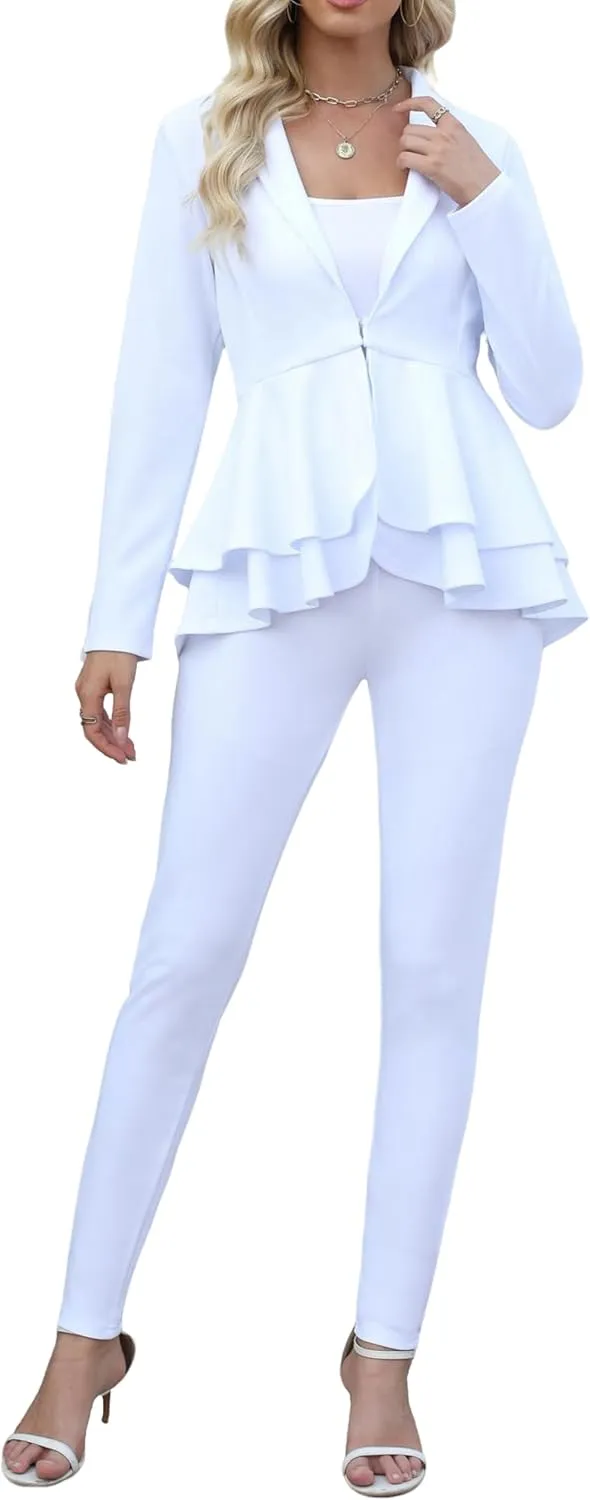 Salimdy Sexy 2 Piece Outfits for Women Long Sleeve Solid Blazer with Pants Casual Elegant Business Suit Sets