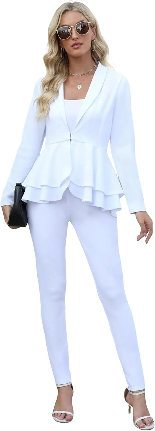 Salimdy Sexy 2 Piece Outfits for Women Long Sleeve Solid Blazer with Pants Casual Elegant Business Suit Sets