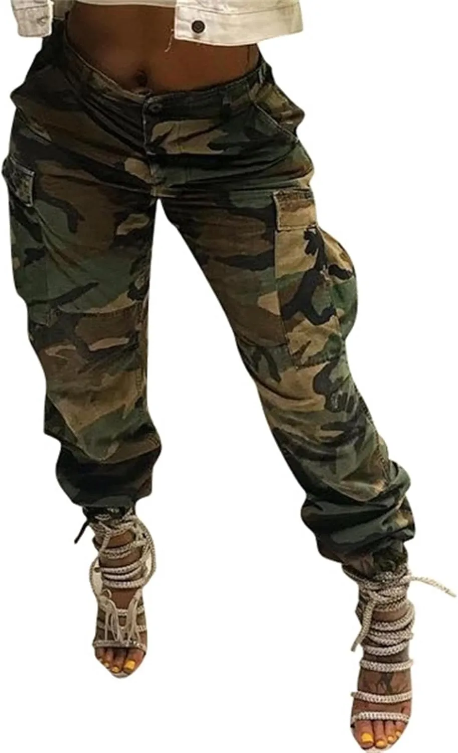 Seltaon Casual Camo Cargo Pants for Women Fall Camouflage Army Fatigue Jogger Sweatpants Trousers Plus Size