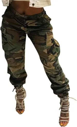 Seltaon Casual Camo Cargo Pants for Women Fall Camouflage Army Fatigue Jogger Sweatpants Trousers Plus Size