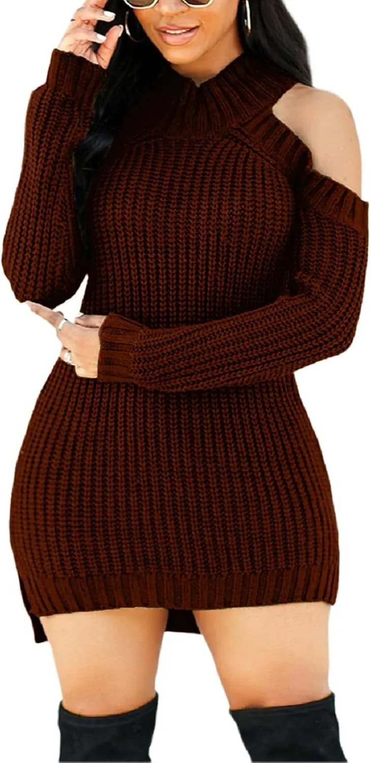 sexycherry Sweater Dresses for Women Casual Sexy Off Shoulder Long Sleeve Knit Pullover Winter Pullover Dress