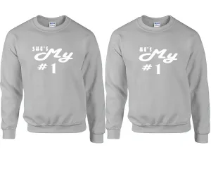 She's My Number 1 & He's My Number 1 Couple Matching Crewneck Sweaters – Unisex Pullover Sweaters Sold Separately for Him and Her
