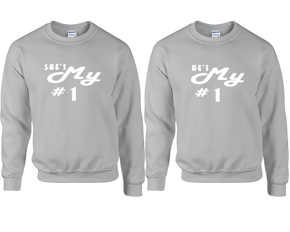 She's My Number 1 & He's My Number 1 Couple Matching Crewneck Sweaters – Unisex Pullover Sweaters Sold Separately for Him and Her