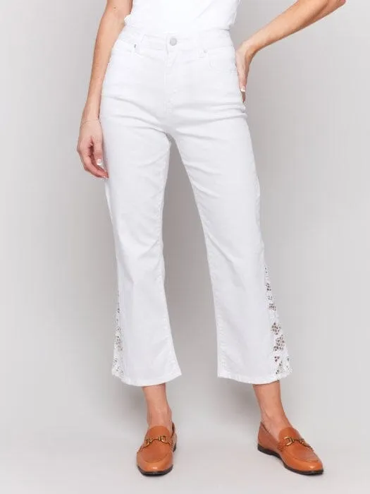 SIDE LACE CUT SIDE SLIM WHITE JEAN