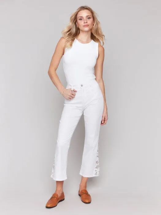 SIDE LACE CUT SIDE SLIM WHITE JEAN