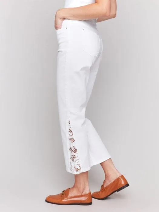 SIDE LACE CUT SIDE SLIM WHITE JEAN