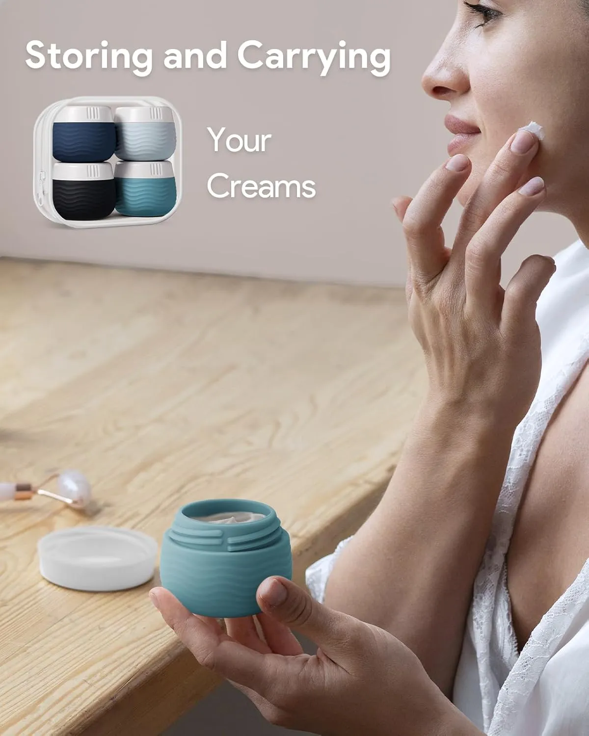 Silicone Cream Jars, TSA Approved Travel Size Containers, Leak-proof Travel Essentials/Accessories with Lid for Cosmetic Face Body Cream (4 Pack)