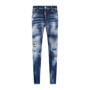 'Skater' Leather Logo Jeans Blue