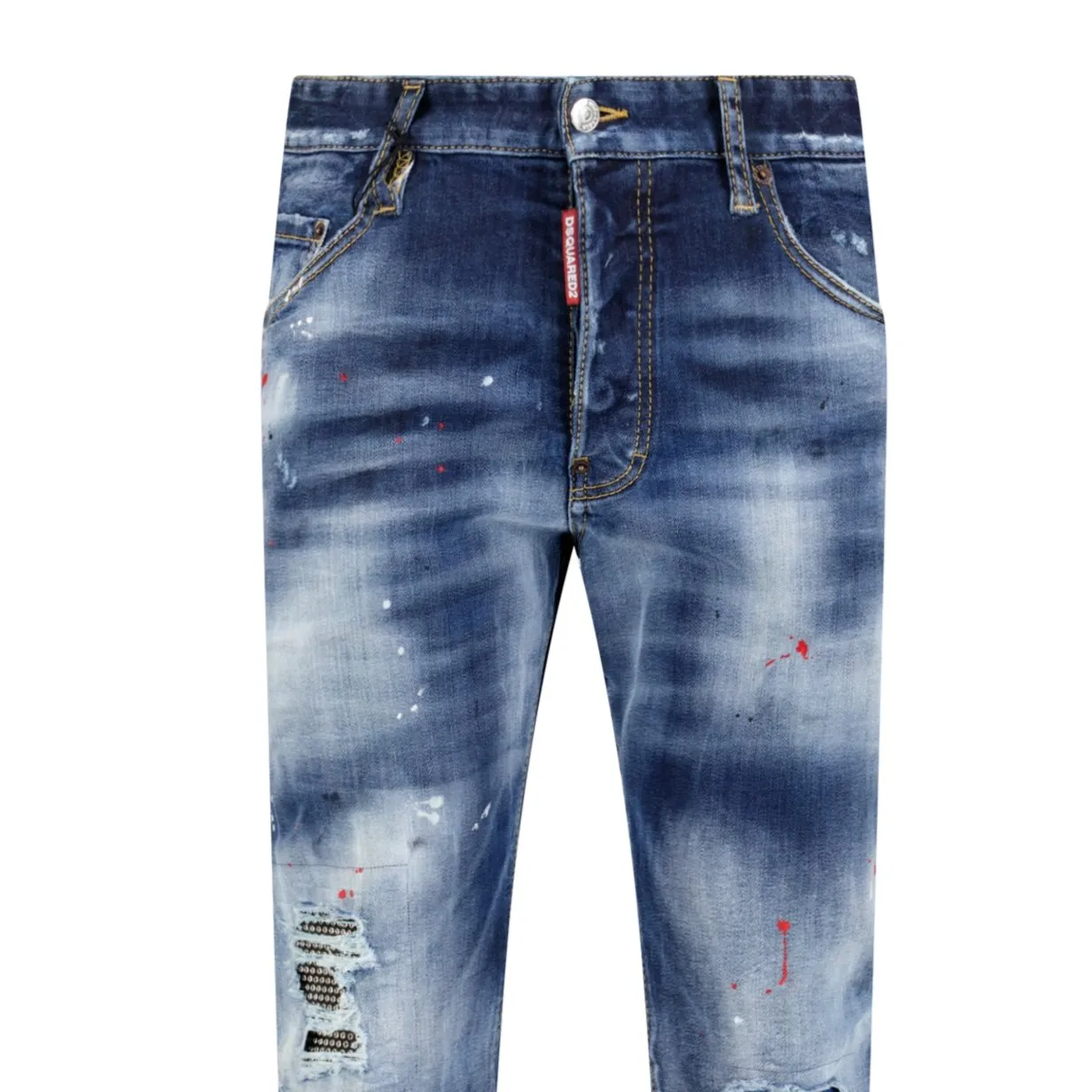 'Skater' Leather Logo Jeans Blue