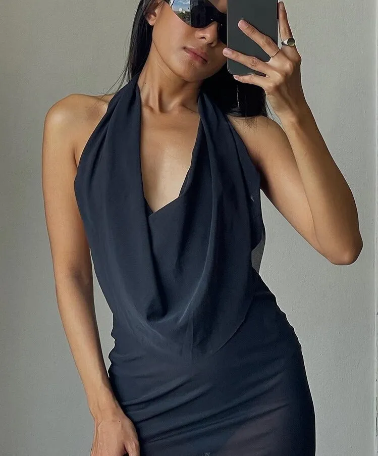 solid color Elegant Maxi Dress Women Deep v-neck See-through Party Halter Ruched Backless Bodycon Female Evening Clothing