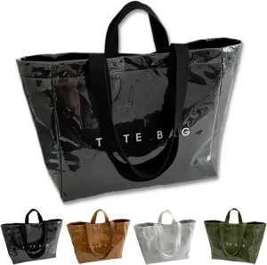 Stellaya Womens Letters Print Tote Bag, Stellaya PVC Tote Bag, PVC Large Kraft Paper Bag for Women