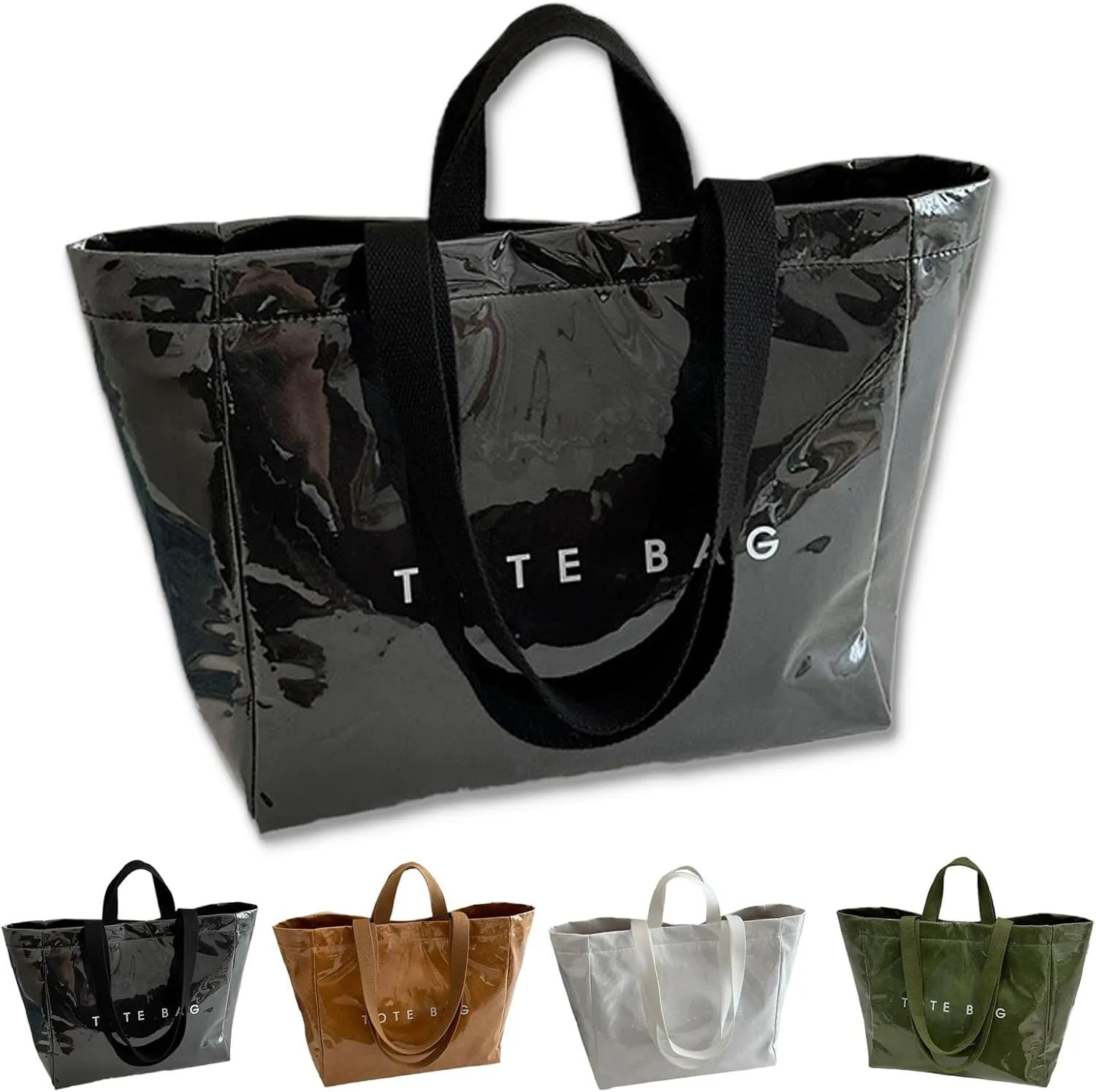 Stellaya Womens Letters Print Tote Bag, Stellaya PVC Tote Bag, PVC Large Kraft Paper Bag for Women