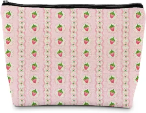 Strawberry Makeup Bag, Strawberry Gifts for Women, Pink Coquette Makeup Bag, Cute Cosmetic Bag for Women, Pink Makeup Bag, Strawberry Accessories, Fruit Lover Gifts
