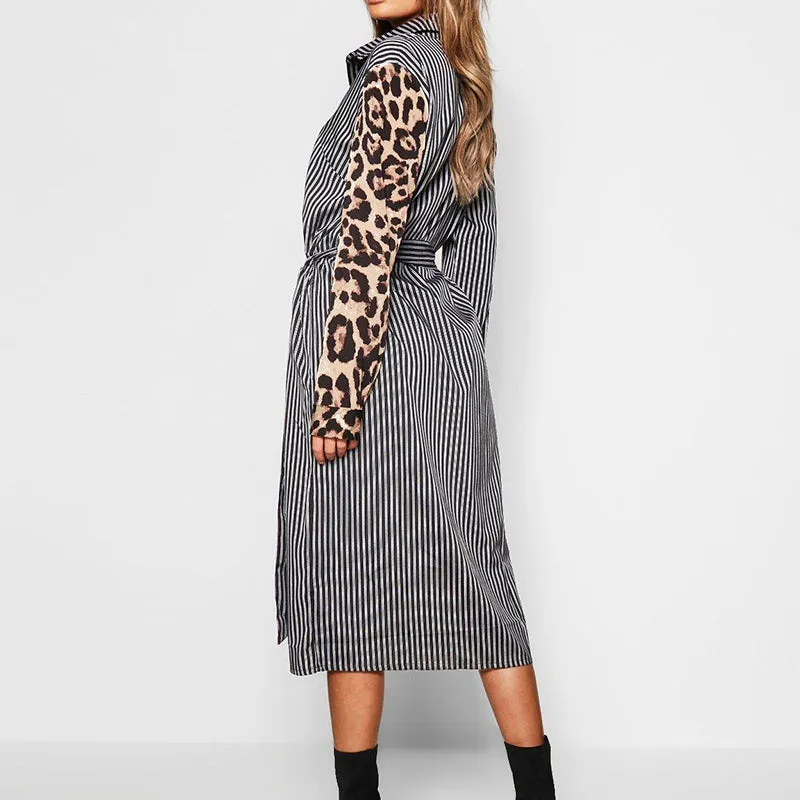 Striped Shirt Dress Women Vintage Long Sleeve