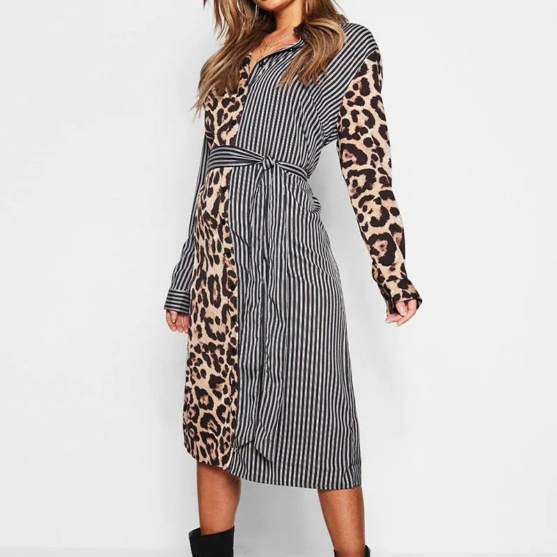Striped Shirt Dress Women Vintage Long Sleeve