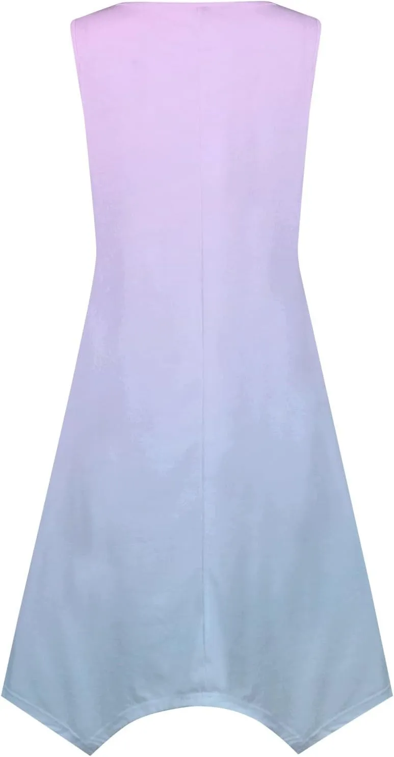 Summer Dresses for Women Elegant Print Swing Hem Tank Midi Dress Casual Plus Size Sleeveless Crew Neck Sundress
