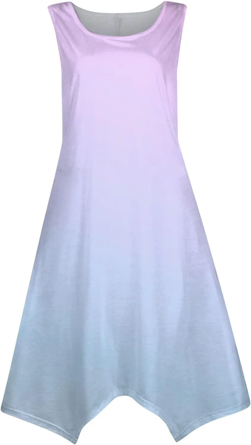 Summer Dresses for Women Elegant Print Swing Hem Tank Midi Dress Casual Plus Size Sleeveless Crew Neck Sundress