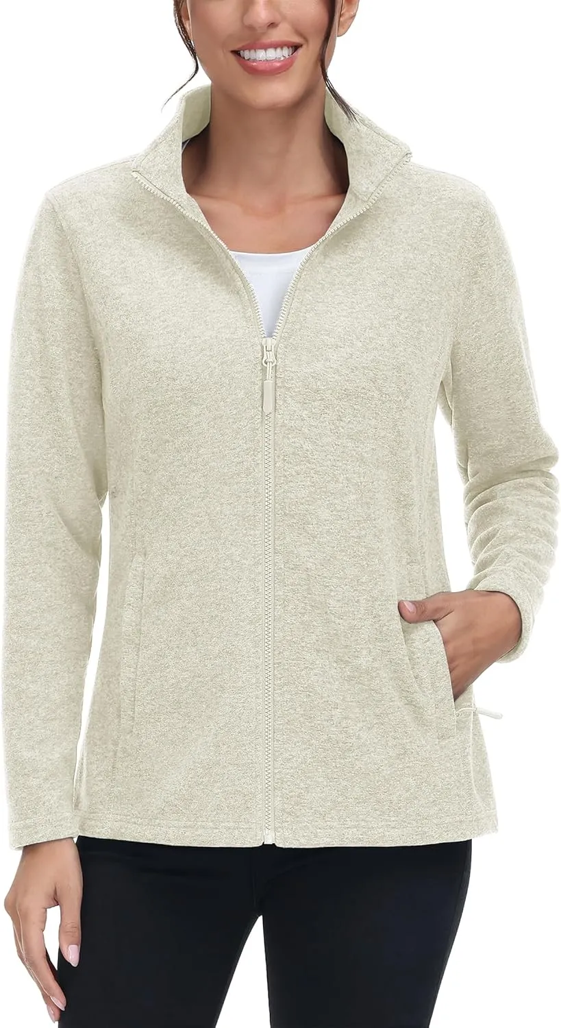 TACVASEN Women's Full Zip Fleece Jacket Lightweight Jacket Womens Winter Warm Coats with 2 Zipper Pockets