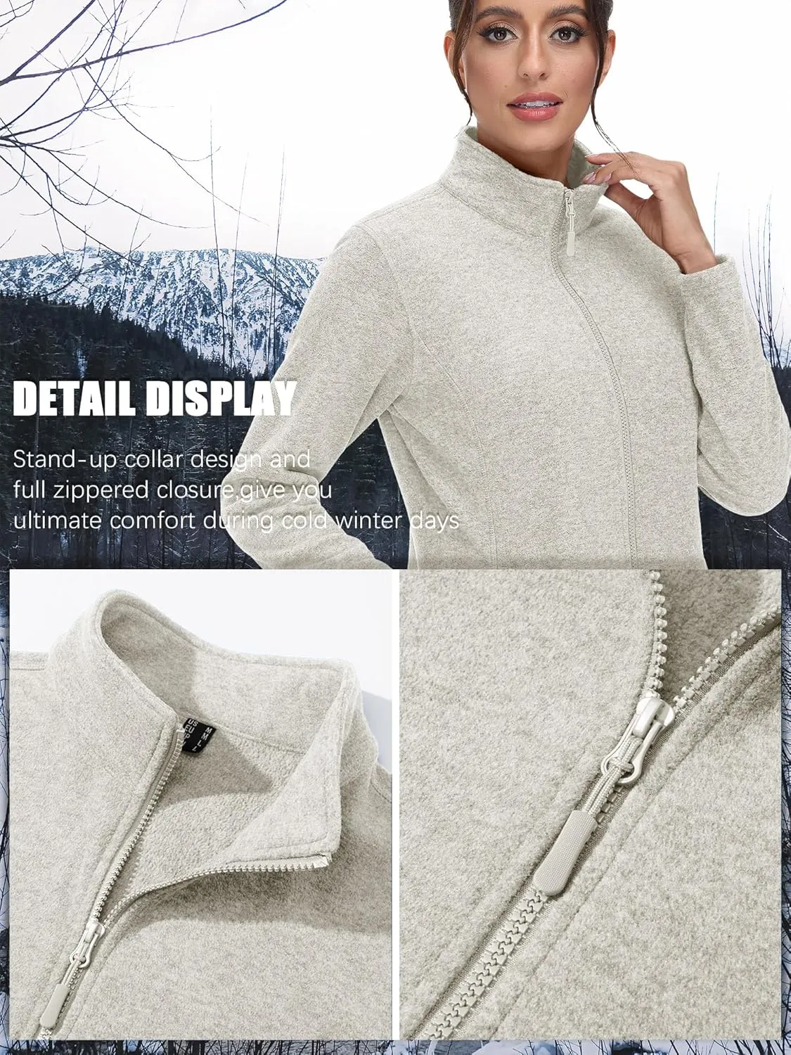 TACVASEN Women's Full Zip Fleece Jacket Lightweight Jacket Womens Winter Warm Coats with 2 Zipper Pockets