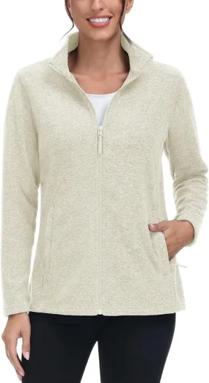 TACVASEN Women's Full Zip Fleece Jacket Lightweight Jacket Womens Winter Warm Coats with 2 Zipper Pockets
