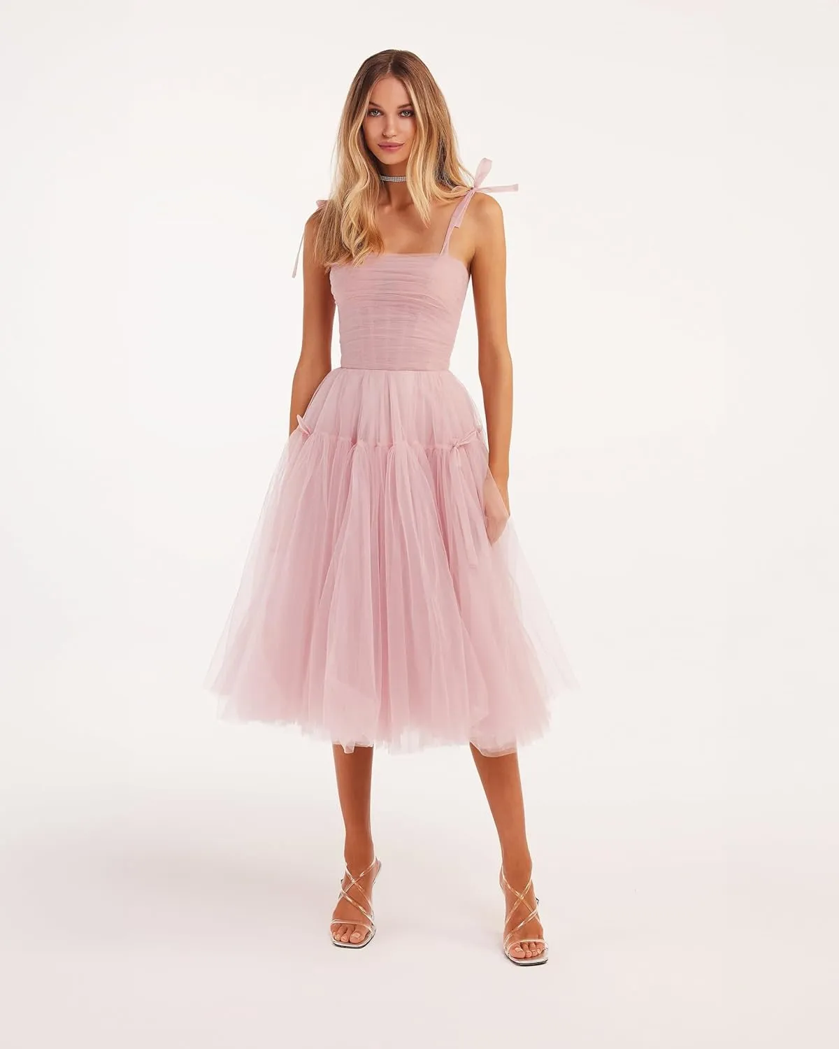 Tea Length Cocktail Dresses for Women Corset Spaghetti Straps A-line Formal Prom Dress with Bows
