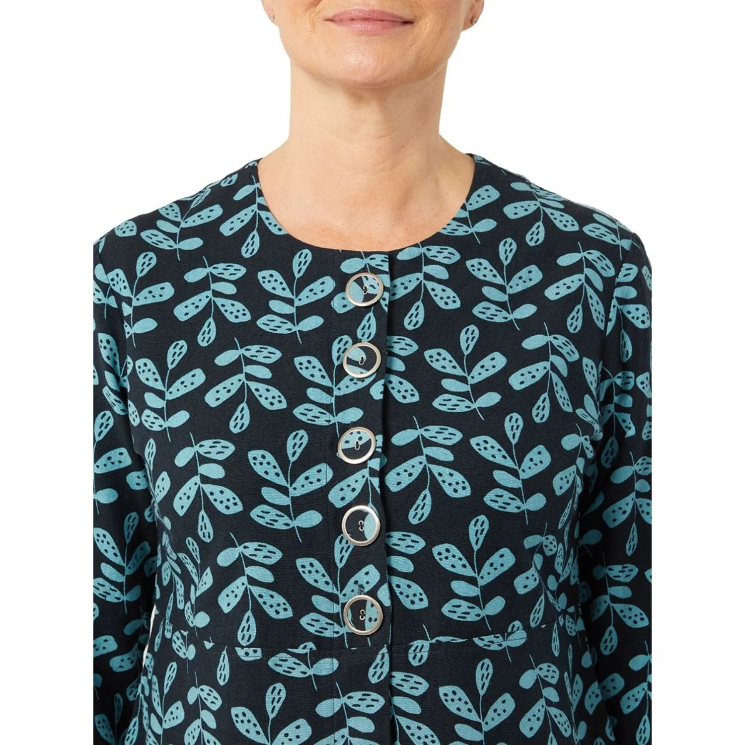 TIGI 14/16 Indigo Eco Leaf Print Cropped Button Jacket