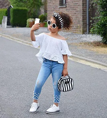 Toddler Kids Clothing Baby Girls Vest Tank Top Ripped Denim Shorts Skirts Outfits Clothes Set (1-2 Years, White)