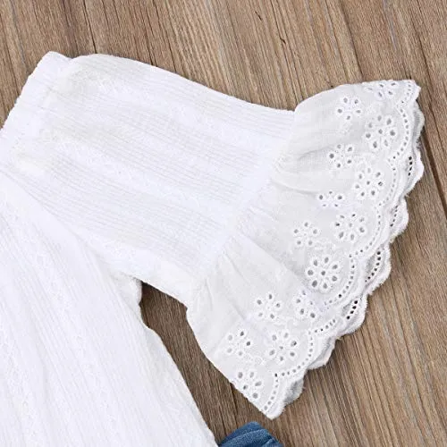 Toddler Kids Clothing Baby Girls Vest Tank Top Ripped Denim Shorts Skirts Outfits Clothes Set (1-2 Years, White)