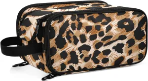 Toiletry Bag Travel Bag with Handle Strap Brown Leopard Print Water-Resistant Makeup Cosmetic Bag Travel Organizer, Large Capacity Cosmetic Bag for Accessories Shampoo Toiletries