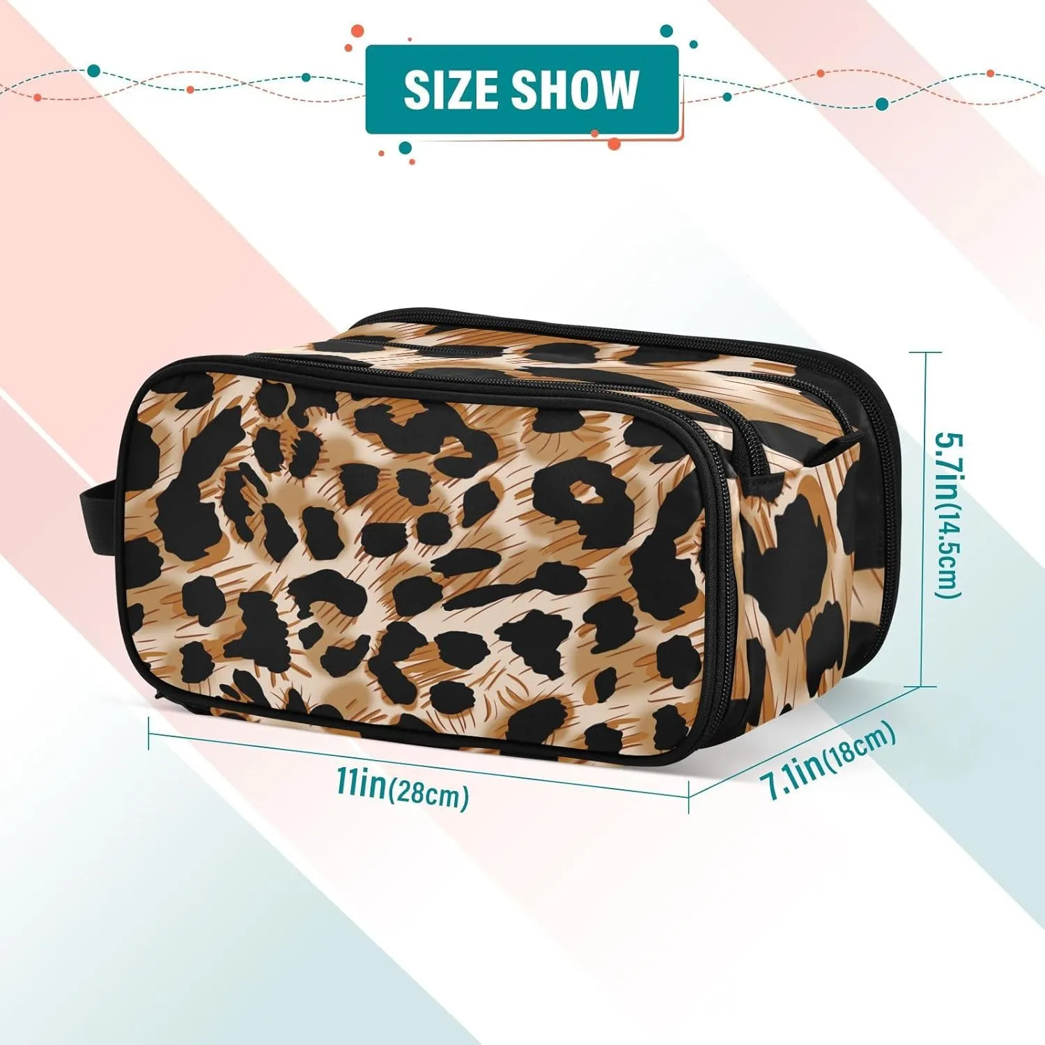 Toiletry Bag Travel Bag with Handle Strap Brown Leopard Print Water-Resistant Makeup Cosmetic Bag Travel Organizer, Large Capacity Cosmetic Bag for Accessories Shampoo Toiletries