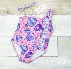 Tropical Lilac Girl's One Piece Swim Suit