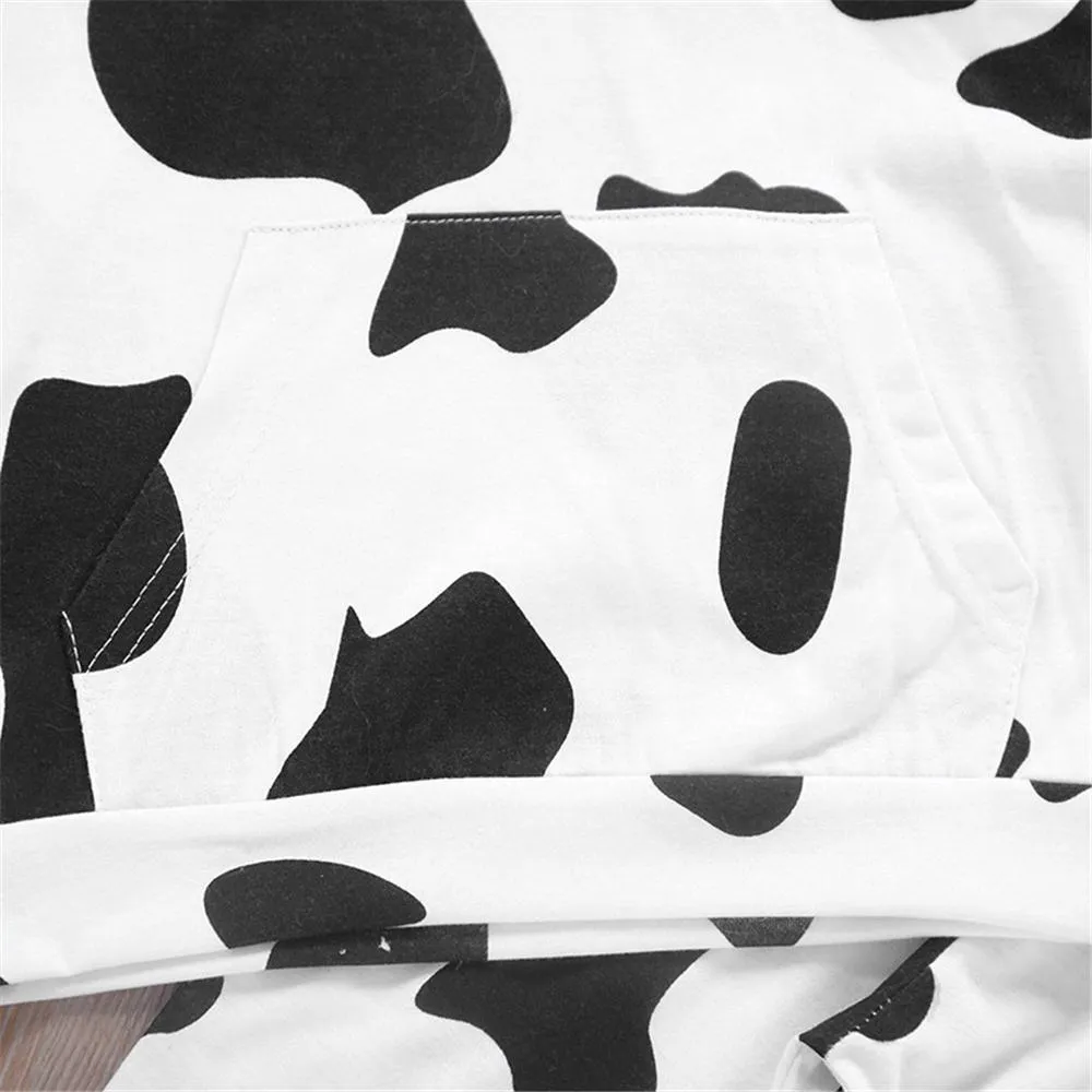 Unisex Hooded Long Sleeve Black-white T-shirt & Pants Pajamas Suit Children Clothes Wholesale