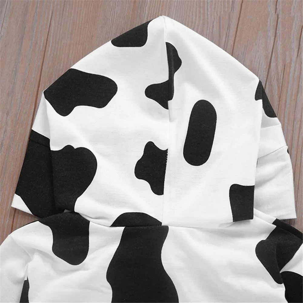 Unisex Hooded Long Sleeve Black-white T-shirt & Pants Pajamas Suit Children Clothes Wholesale