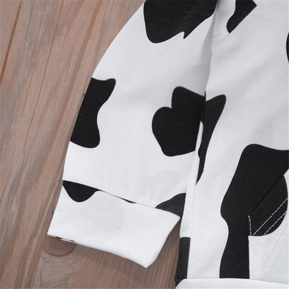 Unisex Hooded Long Sleeve Black-white T-shirt & Pants Pajamas Suit Children Clothes Wholesale