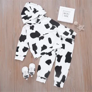 Unisex Hooded Long Sleeve Black-white T-shirt & Pants Pajamas Suit Children Clothes Wholesale
