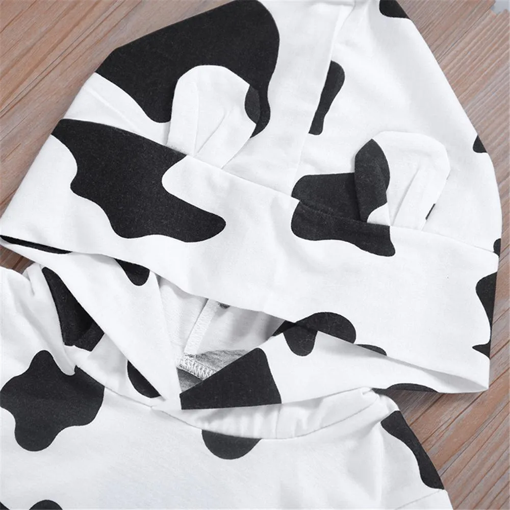 Unisex Hooded Long Sleeve Black-white T-shirt & Pants Pajamas Suit Children Clothes Wholesale