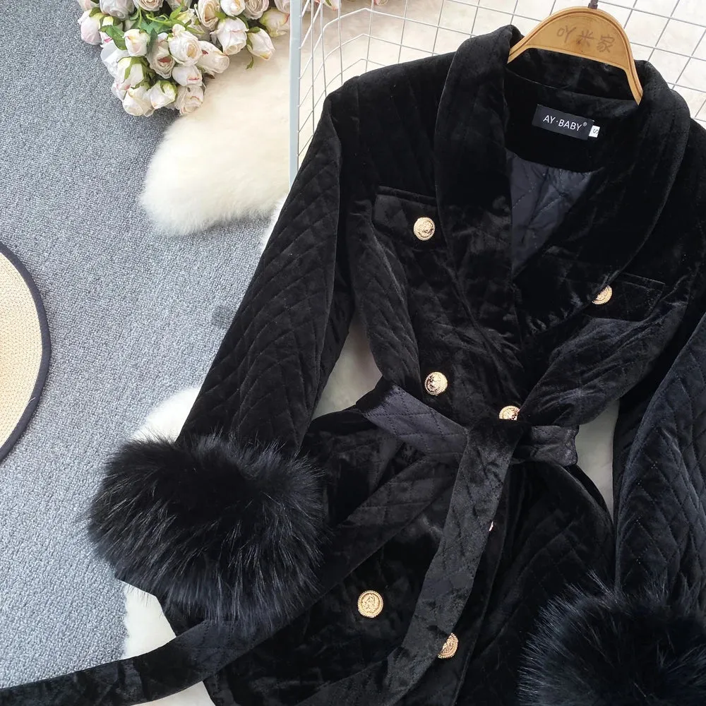 Velvet Double-Breasted Coat