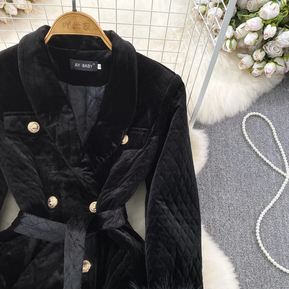 Velvet Double-Breasted Coat